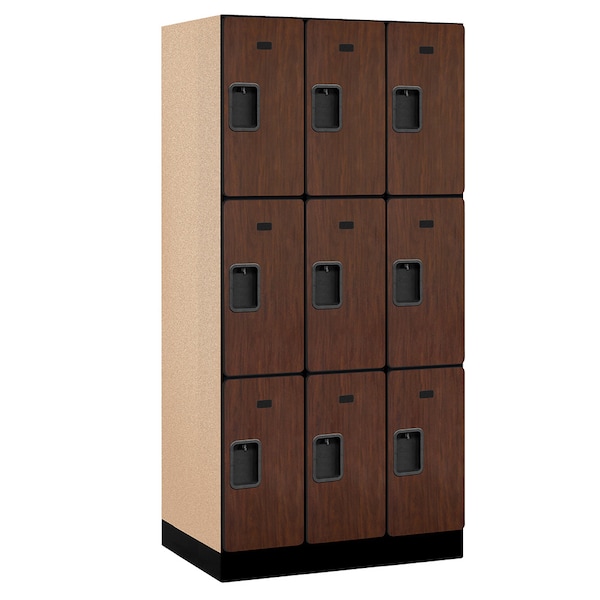 Wardrobe Locker, 36" W, 21" D, 76" H, (3) Wide, (9) Openings, Mahogany